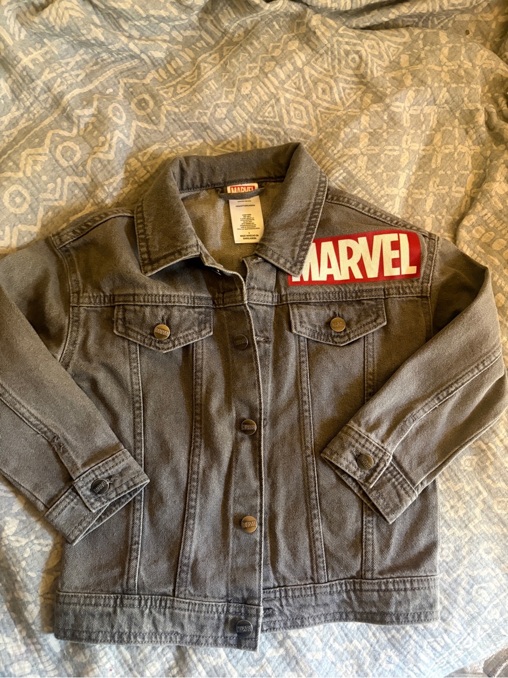 Marvel Kids' Gray Denim Jacket with Comic Graphic
